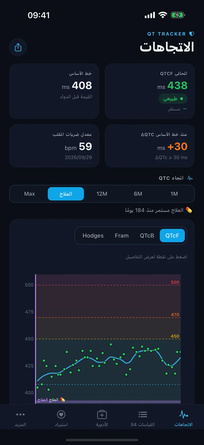 QTc Tracker: الاتجاه بالمظهر الداكن