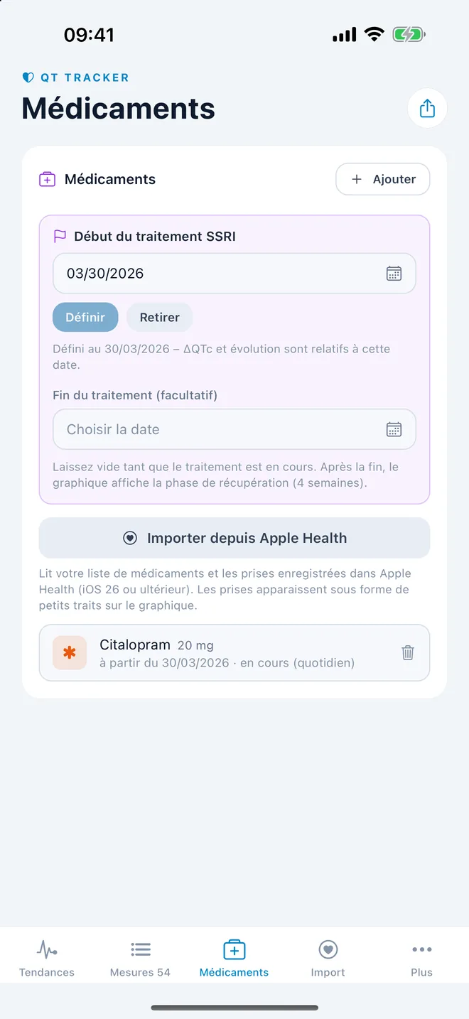 QTc Tracker : début du traitement et médicaments