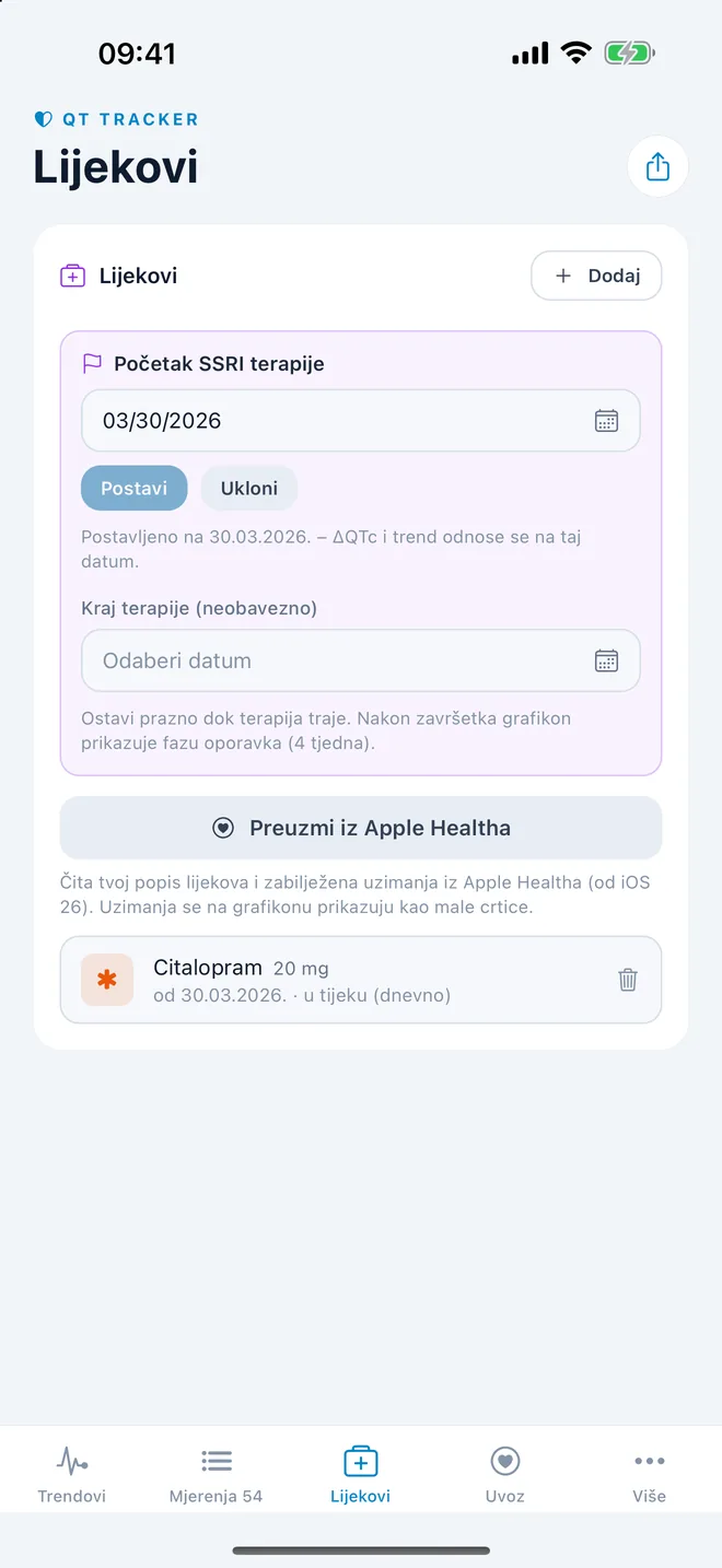 QTc Tracker: početak terapije i lijekovi