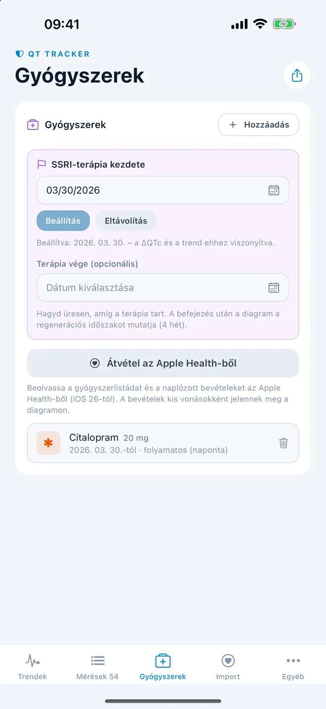 QTc Tracker: a terápia kezdete és a gyógyszerek