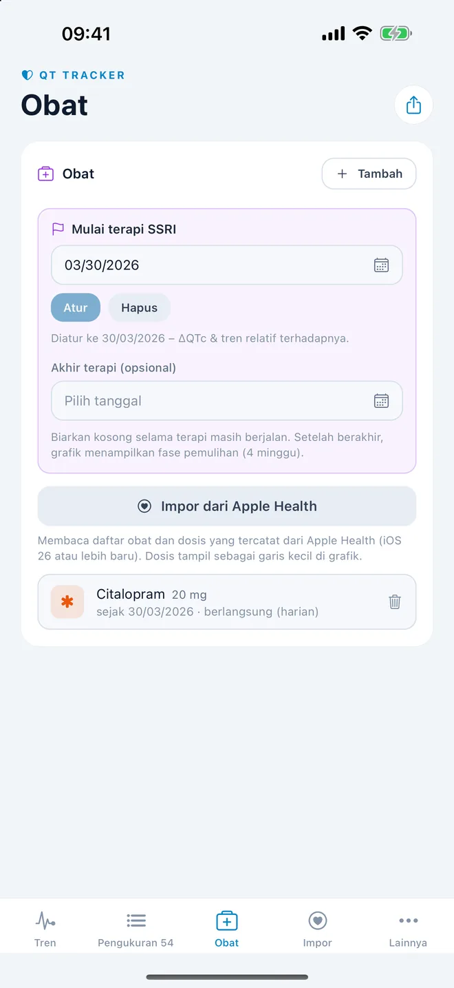 QTc Tracker: mulai terapi dan obat