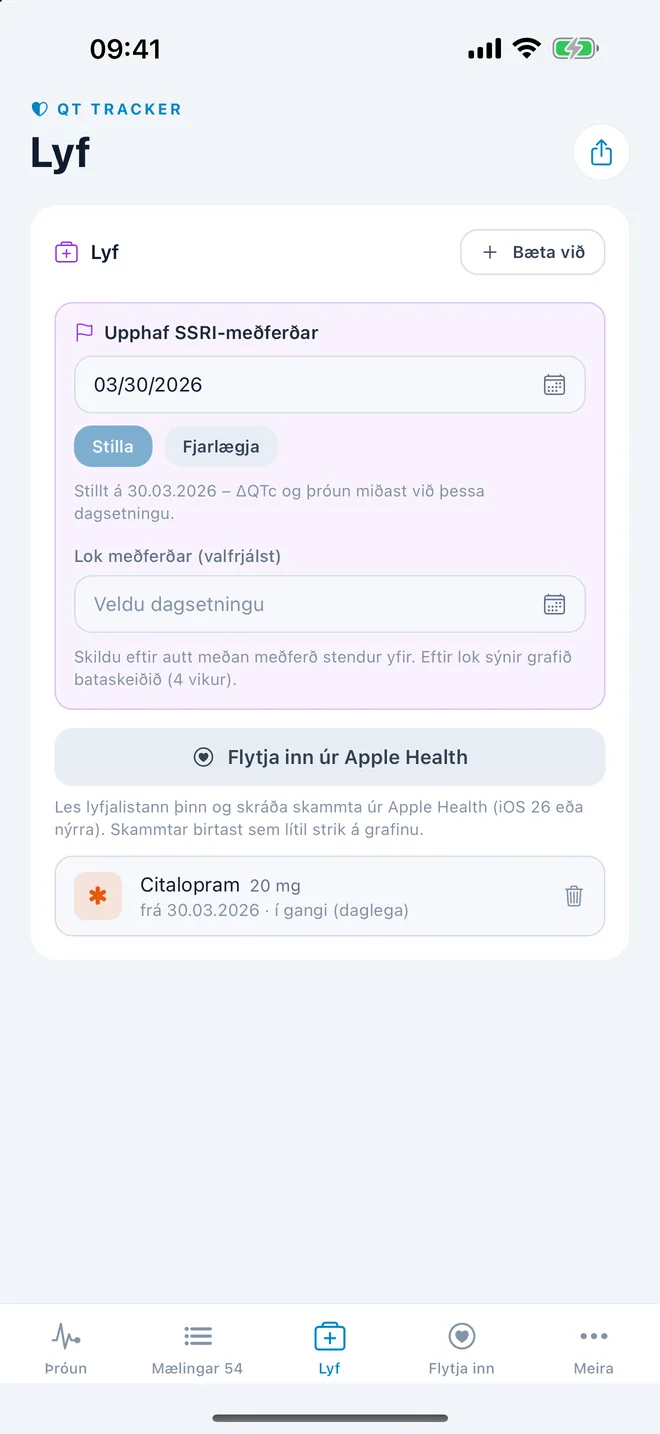 QTc Tracker: upphaf meðferðar og lyf