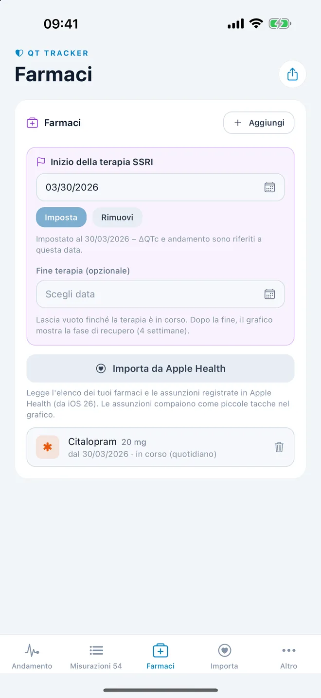 QTc Tracker: inizio terapia e farmaci