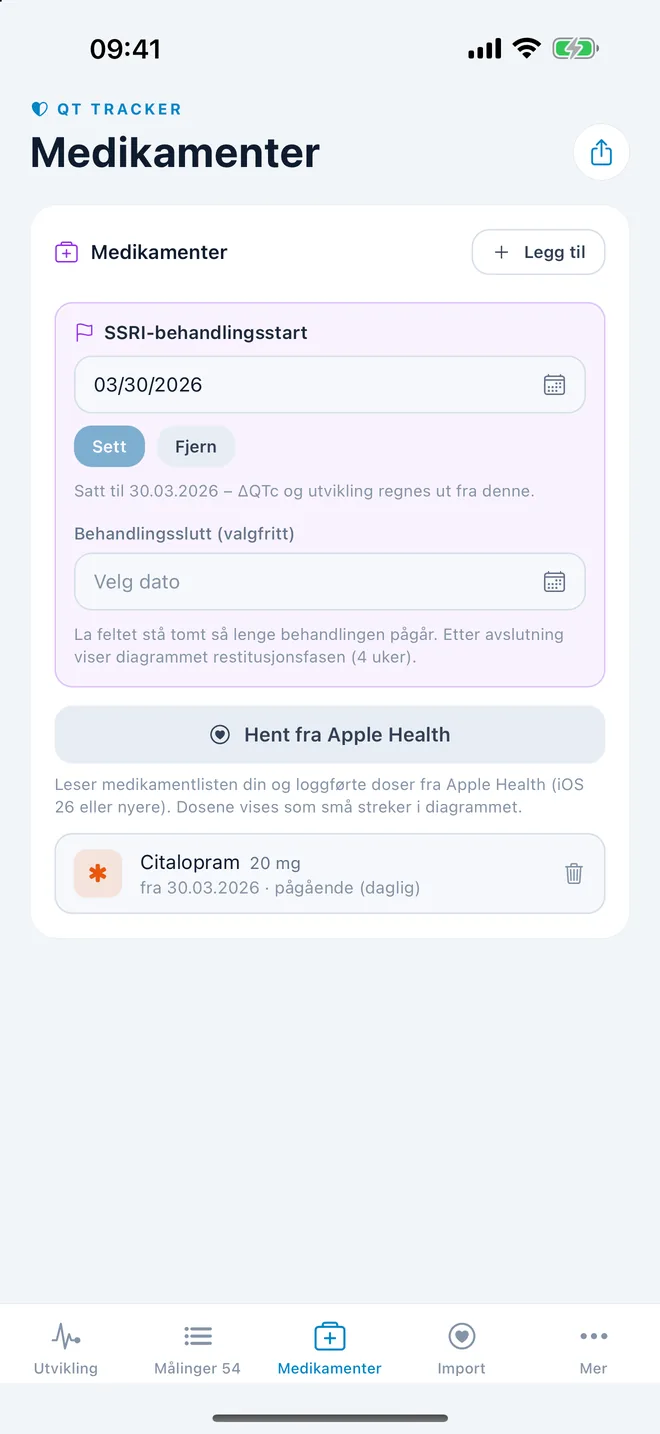 QTc Tracker: behandlingsstart og medikamenter