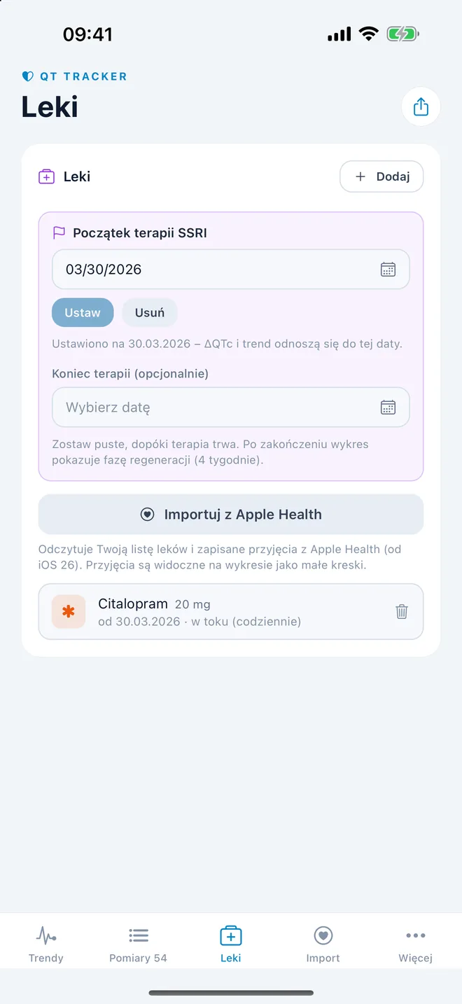 QTc Tracker: początek terapii i leki