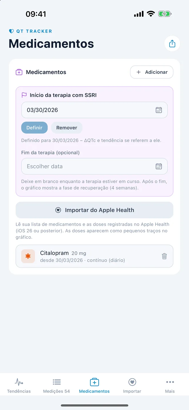QTc Tracker: início da terapia e medicamentos