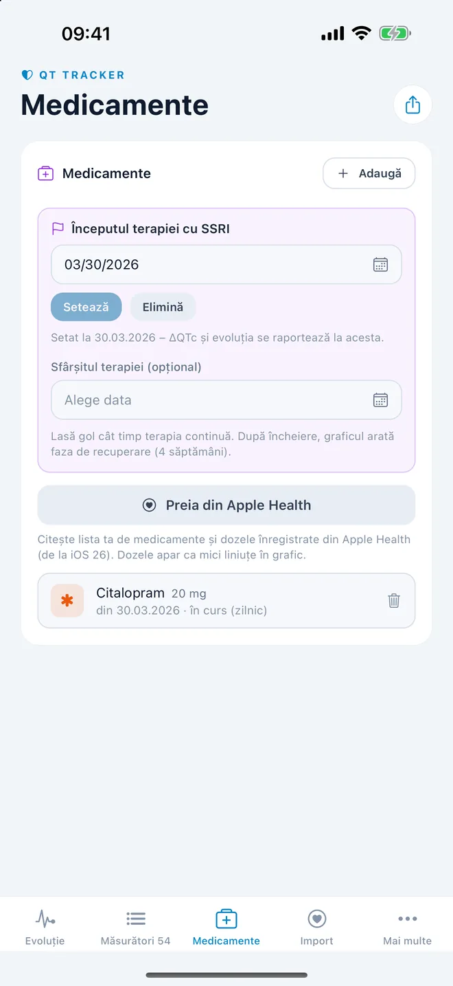 QTc Tracker: începutul terapiei și medicamente