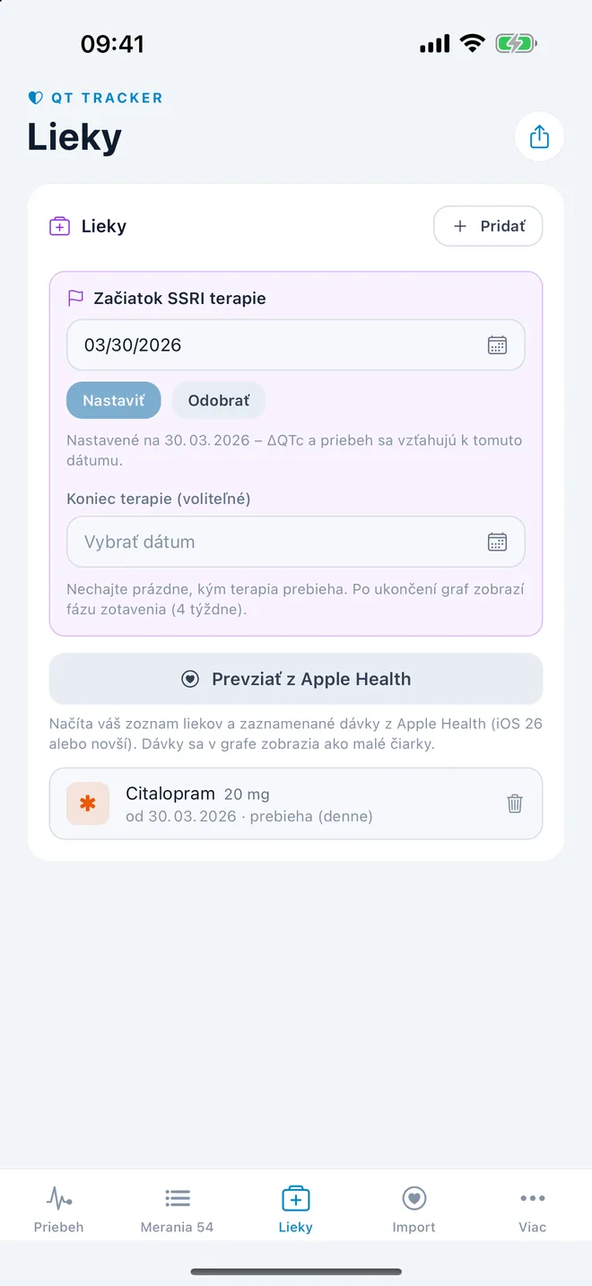 QTc Tracker: začiatok terapie a lieky