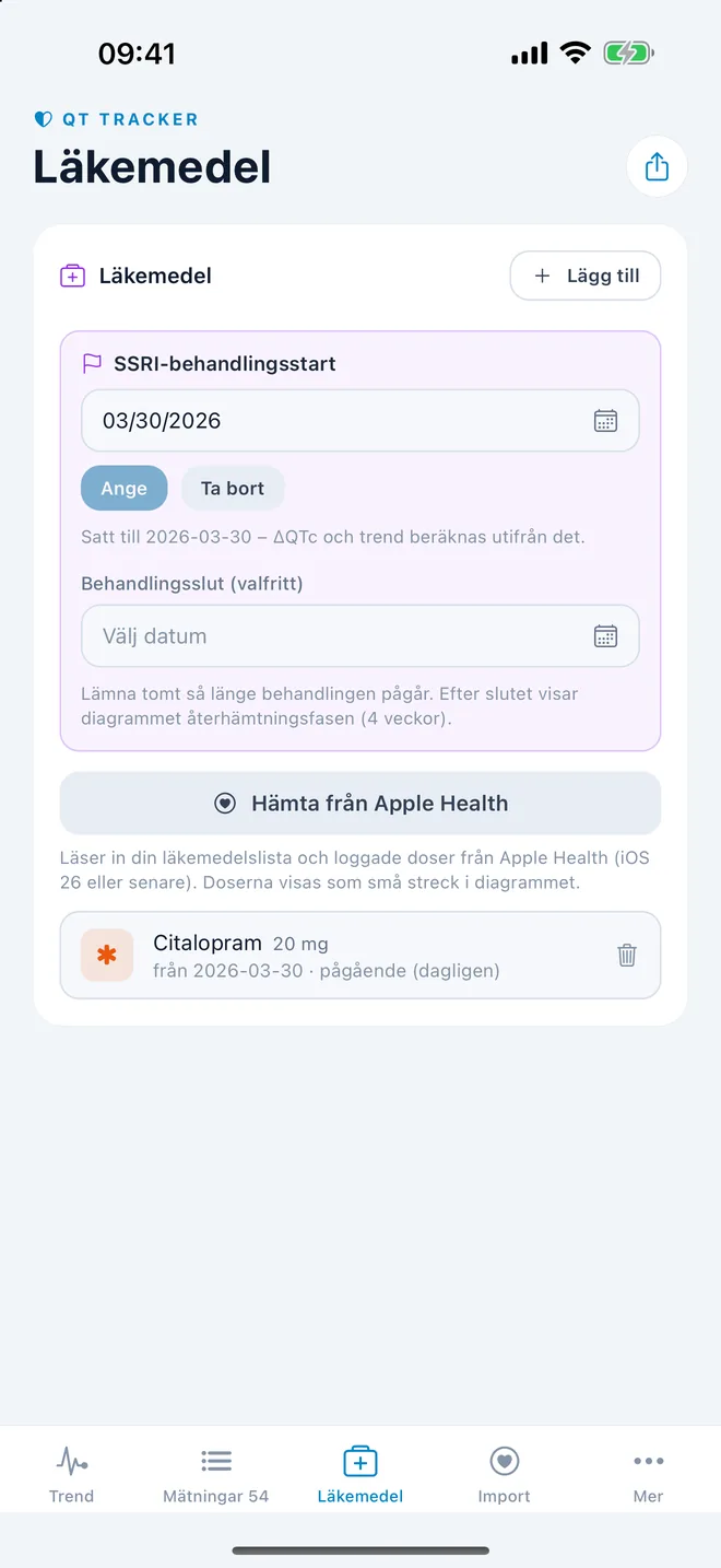 QTc Tracker: behandlingsstart och läkemedel