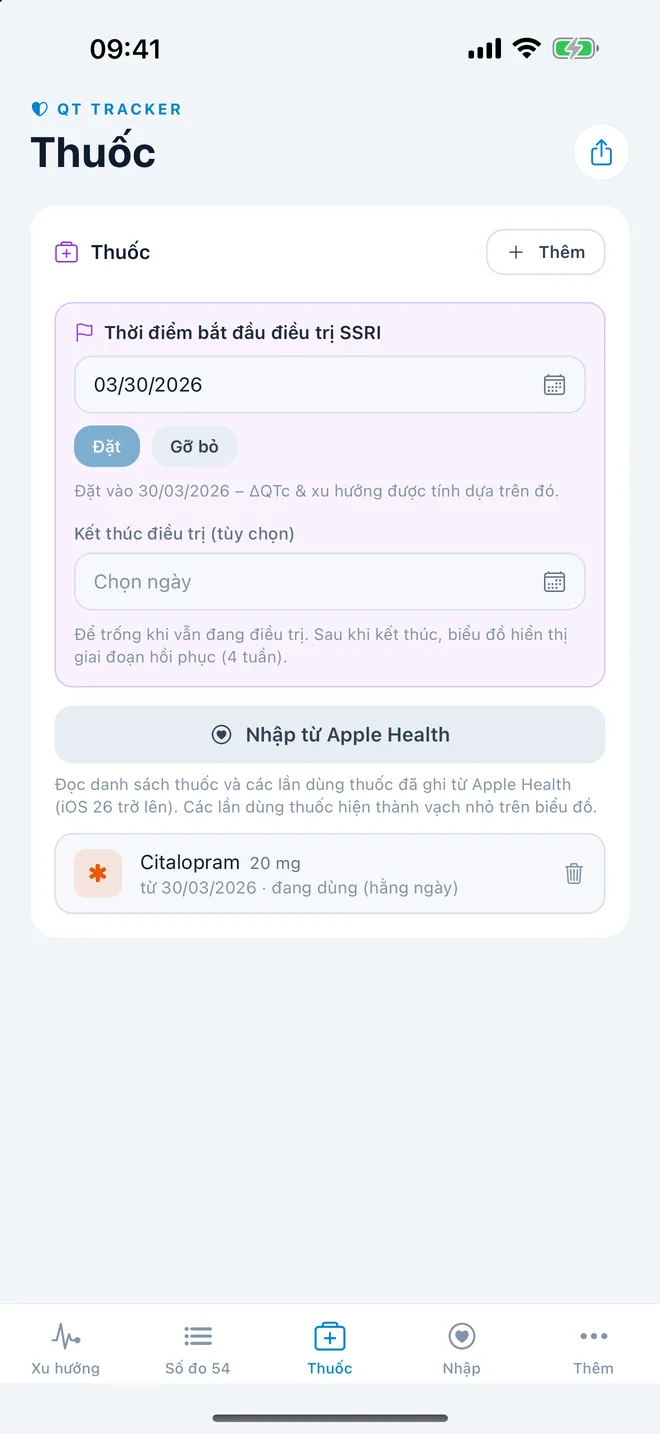 QTc Tracker: bắt đầu điều trị và thuốc